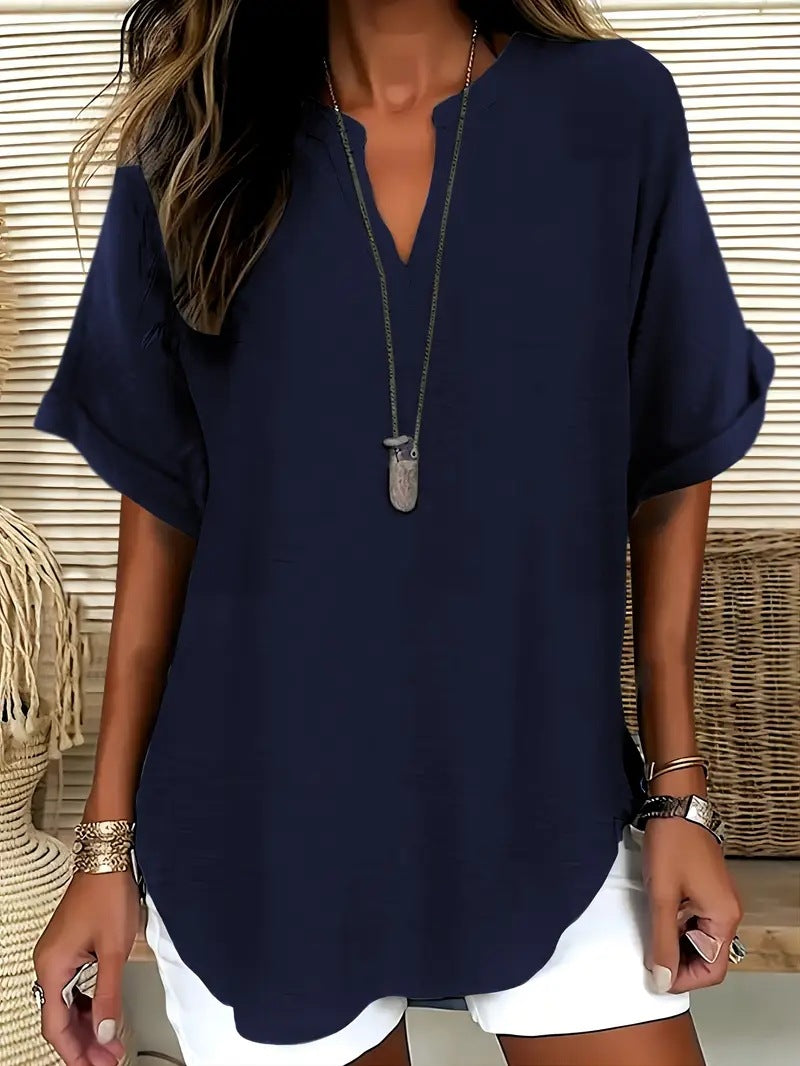 Blouse Ample en Soie Glacée – Col V Bohème & Manches Chauve-souris