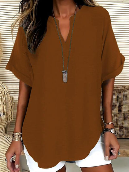 Blouse Ample en Soie Glacée – Col V Bohème & Manches Chauve-souris