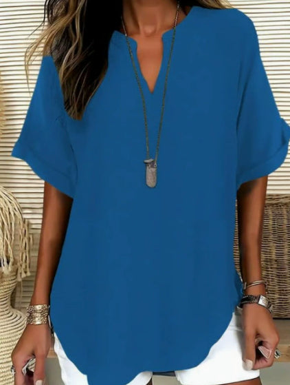Blouse Ample en Soie Glacée – Col V Bohème & Manches Chauve-souris