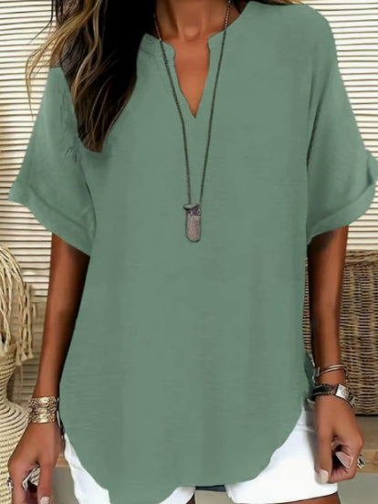 Blouse Ample en Soie Glacée – Col V Bohème & Manches Chauve-souris