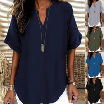 Blouse Ample en Soie Glacée – Col V Bohème & Manches Chauve-souris