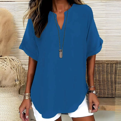 Blouse Ample en Soie Glacée – Col V Bohème & Manches Chauve-souris