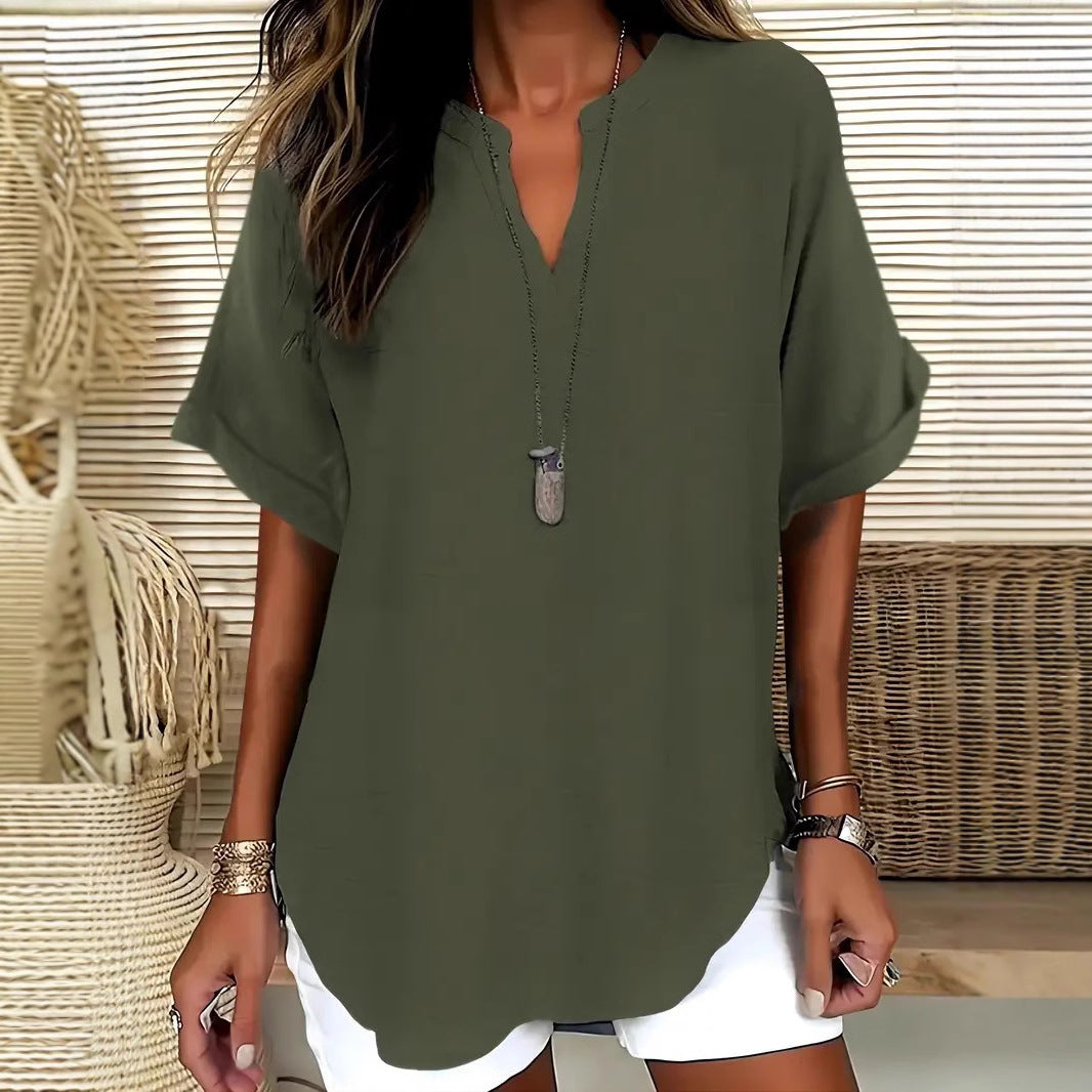Blouse Ample en Soie Glacée – Col V Bohème & Manches Chauve-souris