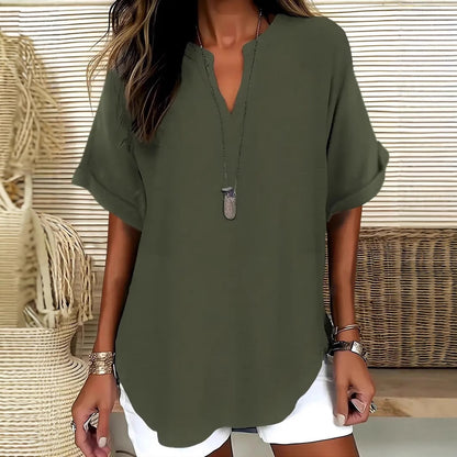 Blouse Ample en Soie Glacée – Col V Bohème & Manches Chauve-souris