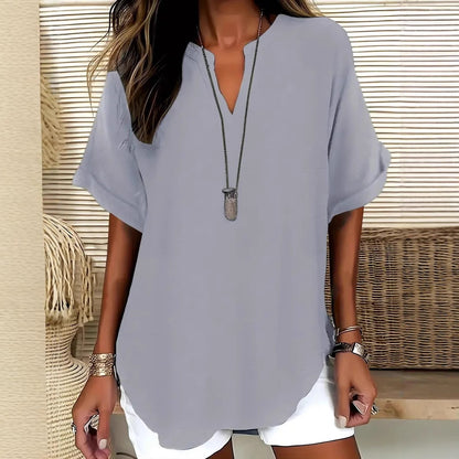 Blouse Ample en Soie Glacée – Col V Bohème & Manches Chauve-souris