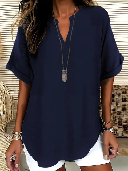 Blouse Ample en Soie Glacée – Col V Bohème & Manches Chauve-souris