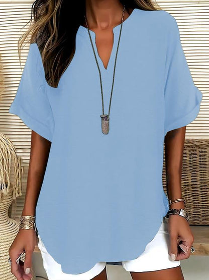 Blouse Ample en Soie Glacée – Col V Bohème & Manches Chauve-souris