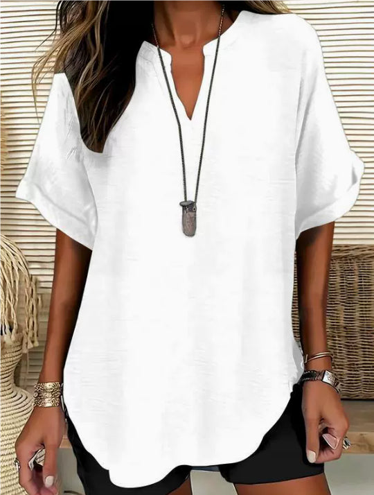 Blouse Ample en Soie Glacée – Col V Bohème & Manches Chauve-souris